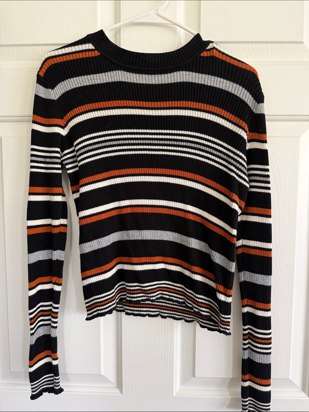 Nordstrom Brass Plum BP Striped Sweater with cute Ruffle Detailing Small